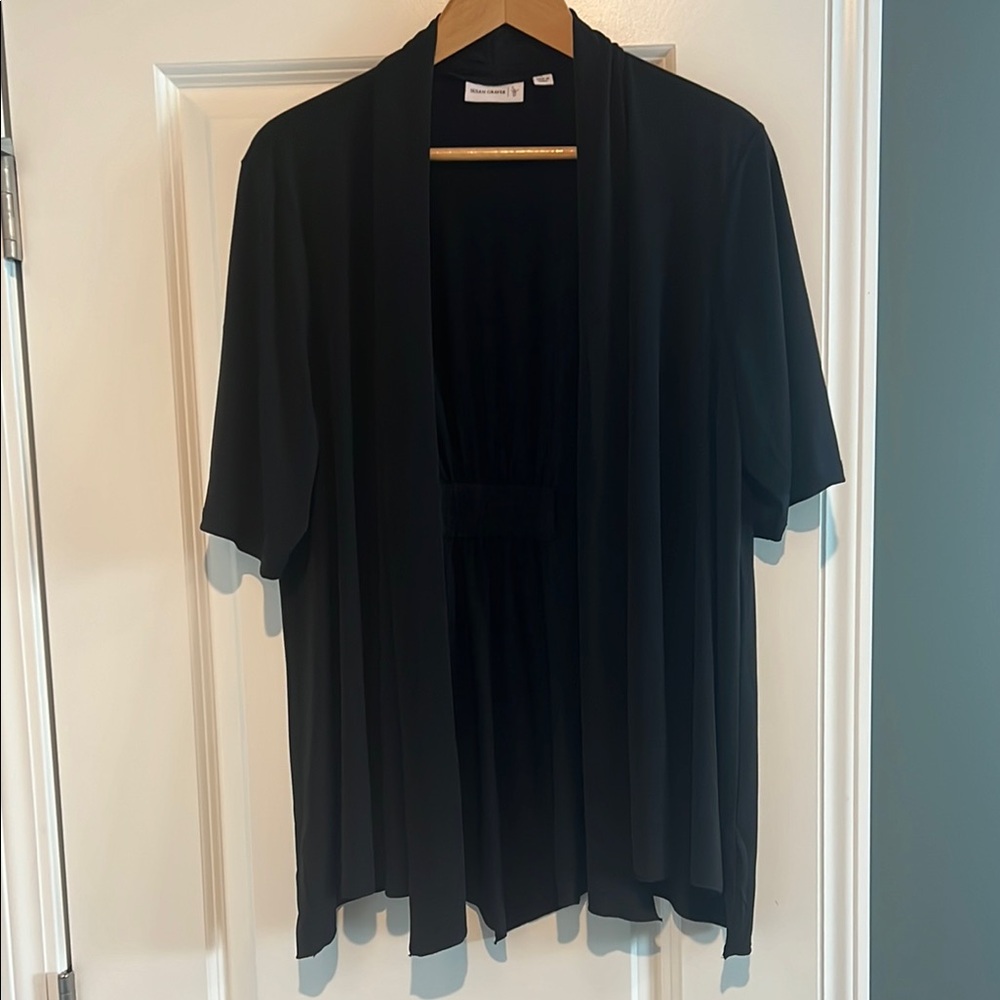 Susan Graver Elegant Black Open-Front Blouse